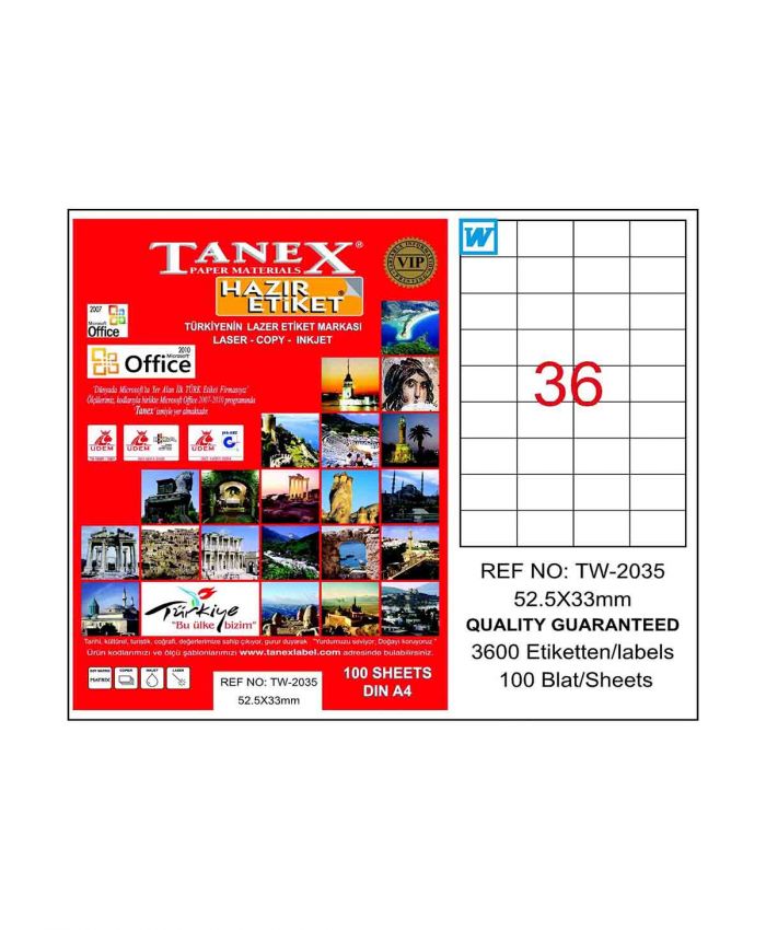 TANEX LASER ETİKET TW-2035 52.5 X 33 MM 