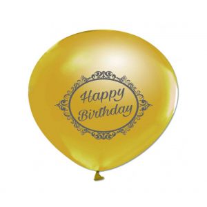 Balon Happy Birthday 1+1 Gold Elegant Strıpe Baskı