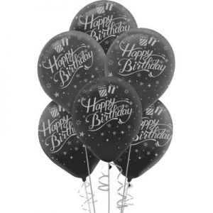Balon Happy Birthday Baskılı 100 Lü Beyaz&siyah